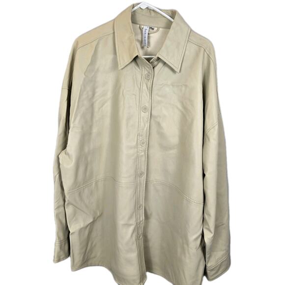 Grace + Karma Vegan Leather Shacket Woman's PLUS 3X Button Front Ivory Jacket - Picture 2 of 5